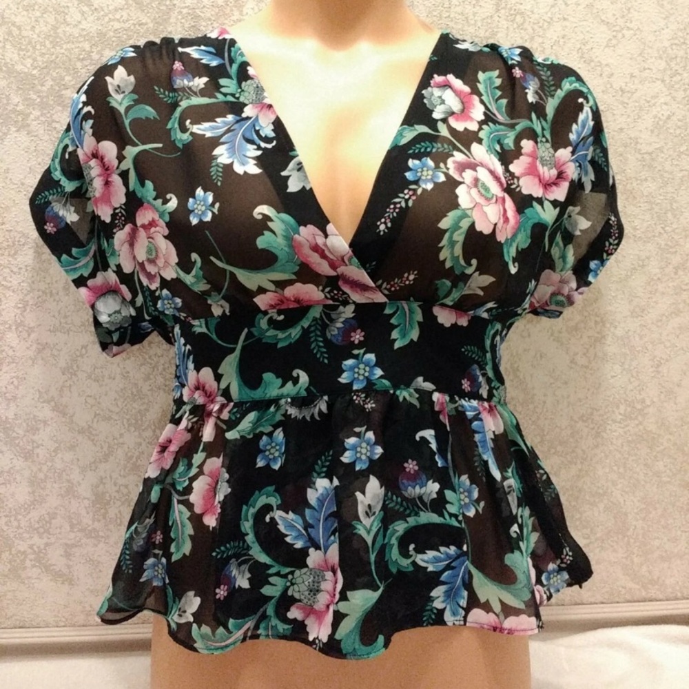 Express Black Floral Peplum Blouse